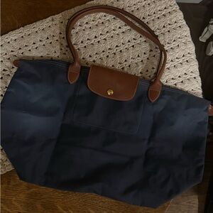 Authentic Longchamp Le Pliage Original Medium Nylon Tote Bag - Navy/Gold